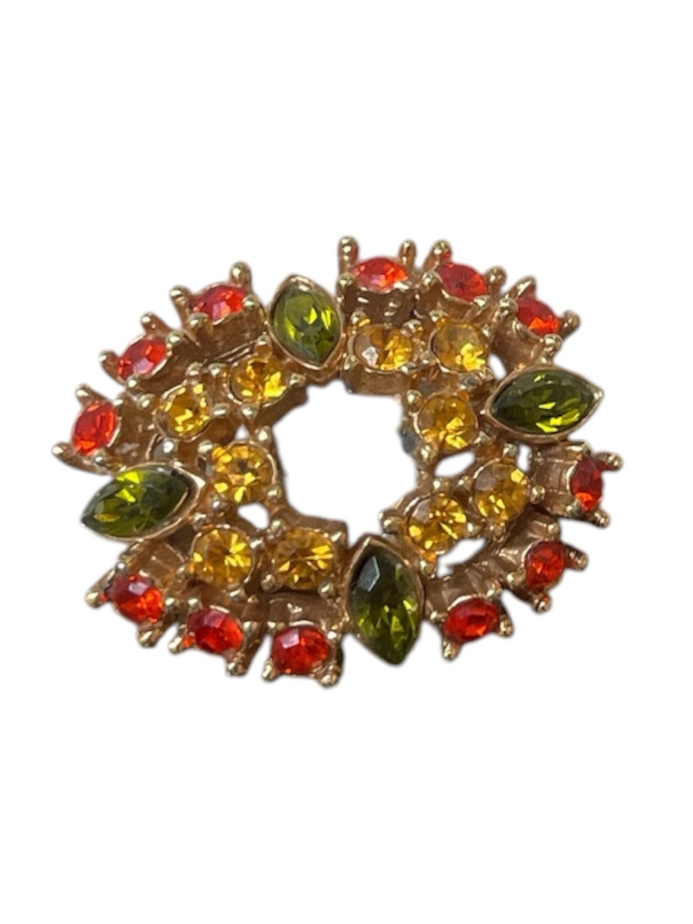 VTG Gold-Tone Jewel Piece with Green, Yellow & Orange Crystals for craft